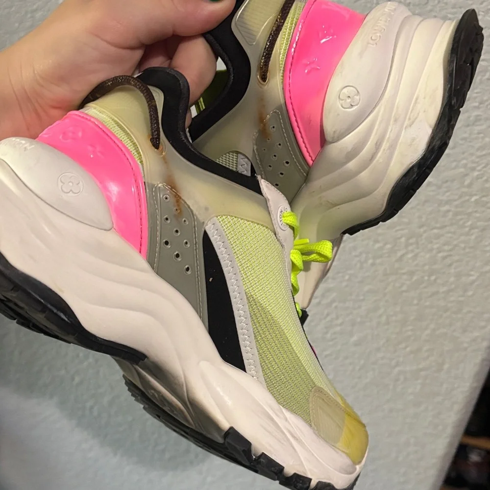 Louis Vuitton Women's Neon Yellow and Pink Sneakers - Picture 5 of 5